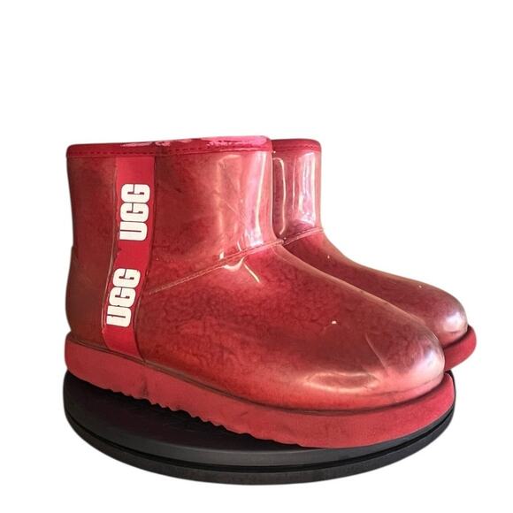 Girls UGG Classic Clear Mini Waterproof Boot Size 3 Red White - Picture 3 of 6